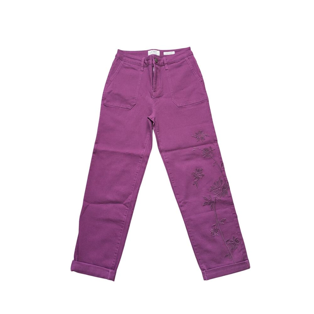 LOGO Boyfriend Embroidered Jeans Womens US0 Purple Cotton/Rayon Comfort Boho